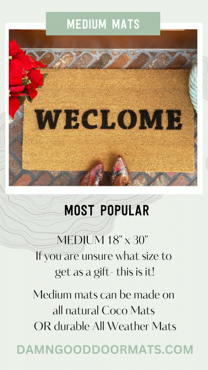 picture of a doormat reading "weclome" as a dyslexic welcome mat on a blue layering rug