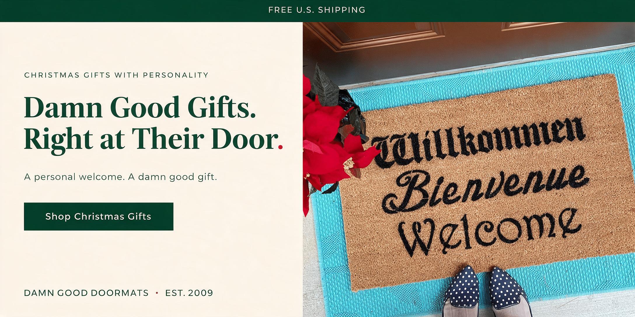 cabaret themed door mat image with promotional graphic for Damn Good Doormats