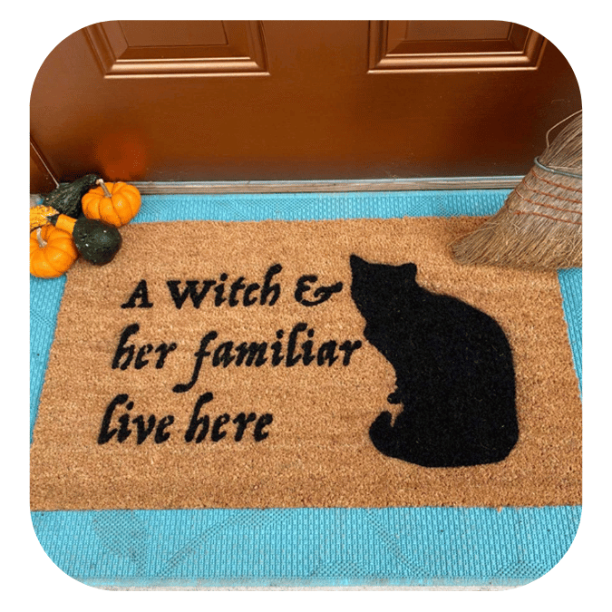 Witch & her Familiar Halloween Black cat doormat