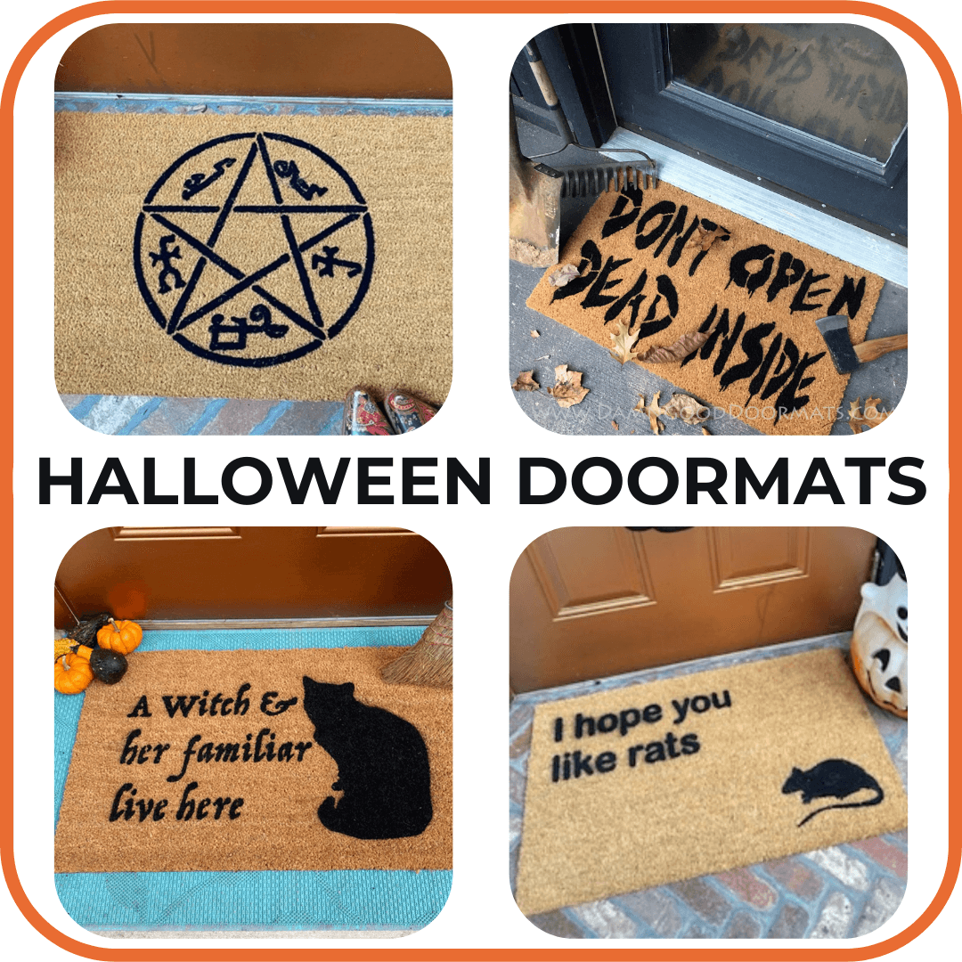 A Halloween porch decor with coir Supernatural Devil's Trap design