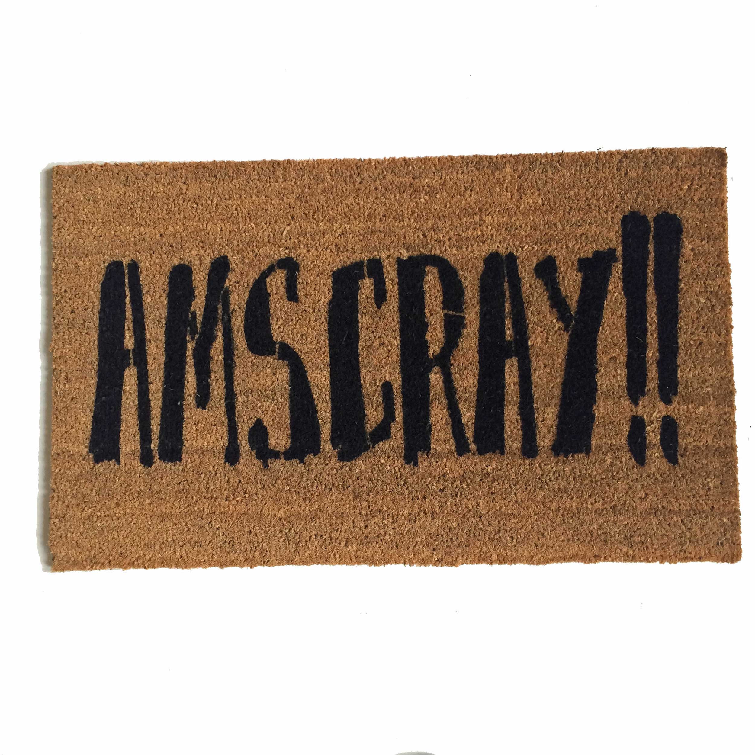 amscray pig latin go away door mat