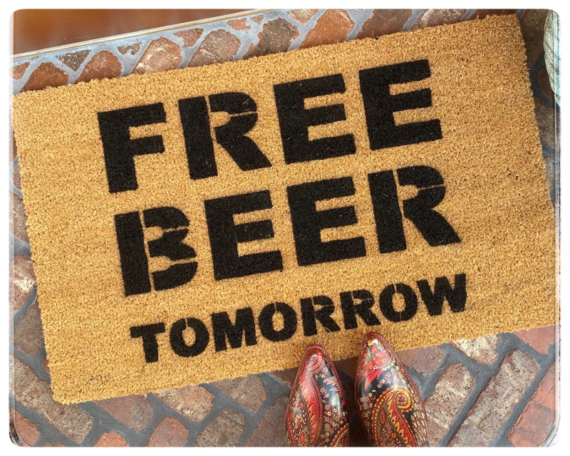 funny "free beer tomorrow" dorm room doormat