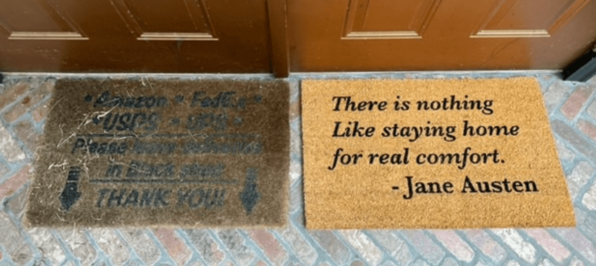 comparing old worn out and new coir doormats
