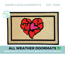 all weather cream Valentines Day heart pink red damn good doormat