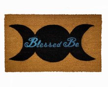 coir sustainable doormat with WICCAN  Moon and words Blessed be image on it