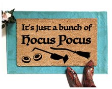 Halloween coir doormat reading Just a bunch of Hocus Pocus with broom roomba