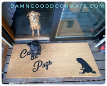 DOUBLEWIDE Casa de Pugs sustainable coir doormat with little black pug and terri