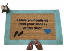 Leave your bullshit (and your shoes) blue heart at he door shoes off doormat