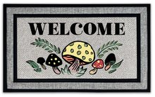 photo of coir outside door mat with vintage 70s groovy mushroom design Welcome
