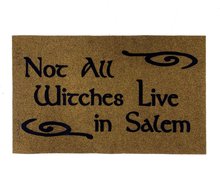 all weather doormat reading "not all witches live in salem in gothic lettering