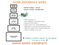 Promotional graphic for coir doormat sizes from skinny and small welcome mats up