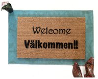 English & Swedish Scandanavian decor doormat- bilingual Välkommen doormat