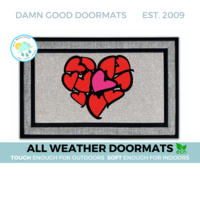all weather gray Valentines Day heart pink red damn good doormat