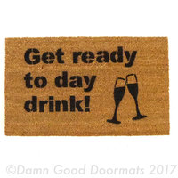 funny "Get ready to Day Drink" doormat with champagne flute bridal shower decor