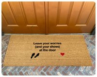 doublewide doormat reading "leave your worries and your shoes at the door