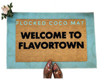 Guy Fieri quote "Welcome to Flavortown" on a natural coir doormat
