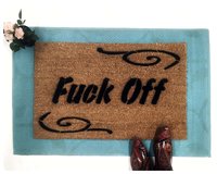Offensive Fuck off natural coir doormat with custom border