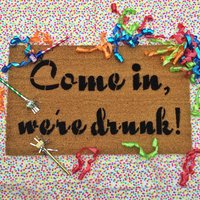 funny "Get ready to Day Drink" doormat with New years Eve party decorations