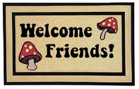 Welcome Friends psychedelic mushroom all weather doormat, recycled rubber backin