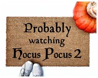 halloween coir doormat reading probably watching hocus pocus 2 with pumpkins