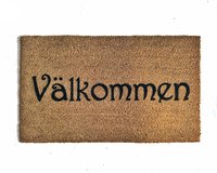 coir doormat reading "Valkommen!!" swedish for welcome