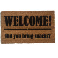 Welcome I hope you brought snacks funny welcome mat housewarming gift damn good
