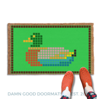 Vintage 80s style Preppy Duck on a kelly green Doormat