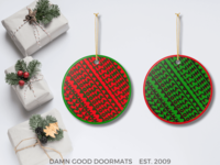 FDT xmas ornaments in red and green