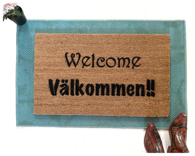 English & Swedish Scandanavian decor doormat- bilingual Välkommen doormat