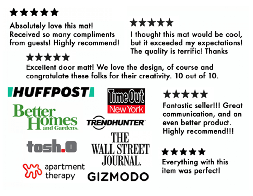 5 star reviews for damn good doormats. Fantastic seller!! Great communication
