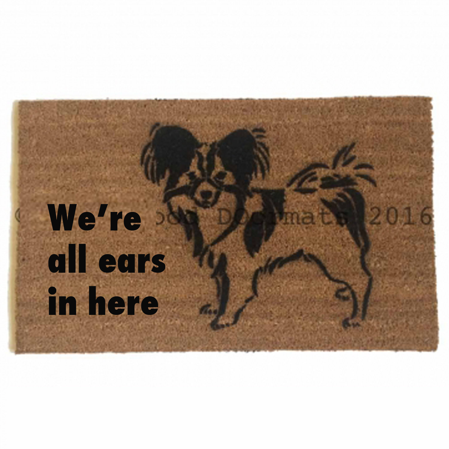 papillon warning guard dog on duty funny dog lover doormat all ears in here