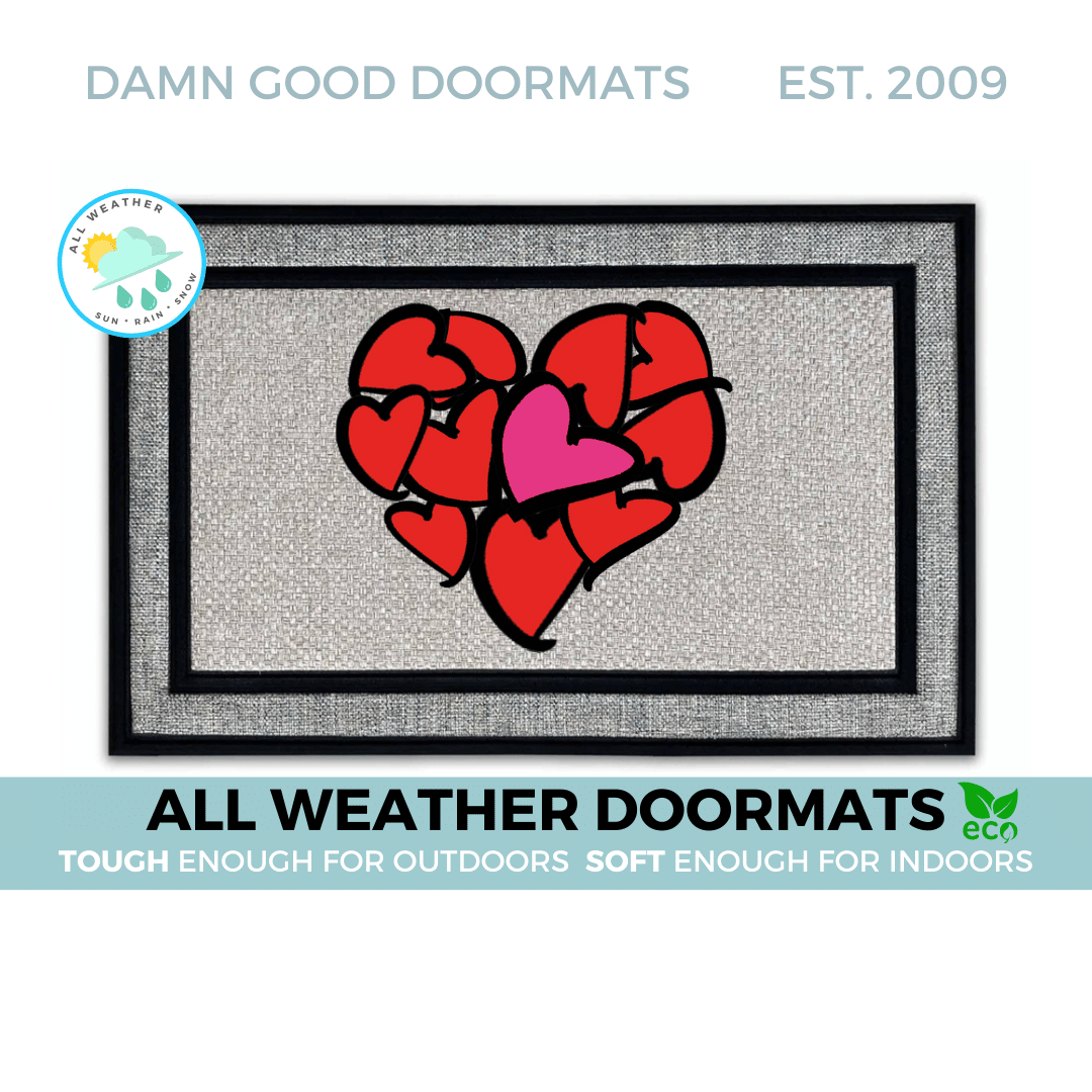 all weather gray Valentines Day heart pink red damn good doormat