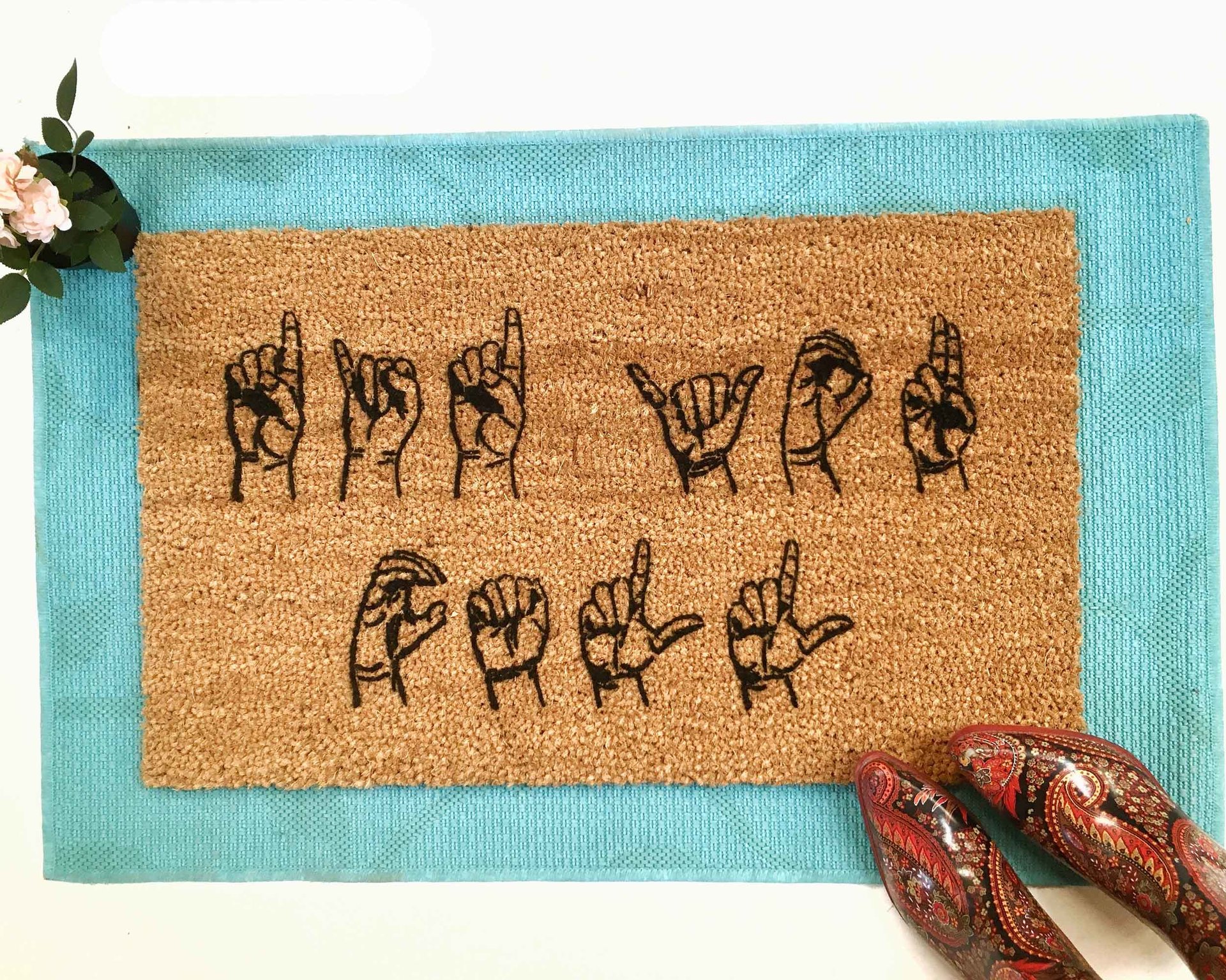 ASL Did you call first? American Sign Language Welcome doormat