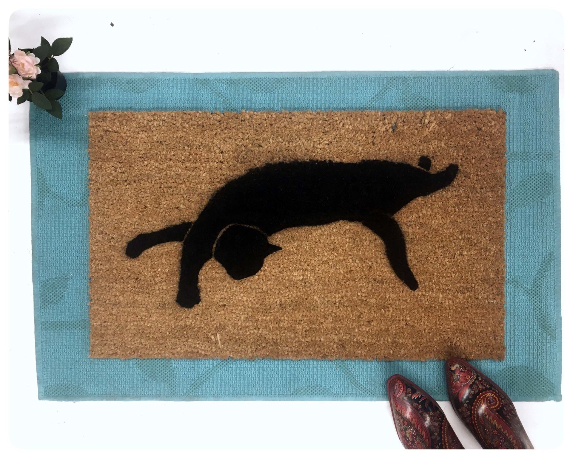 Witch familiar Black cat silhouette doormat Halloween