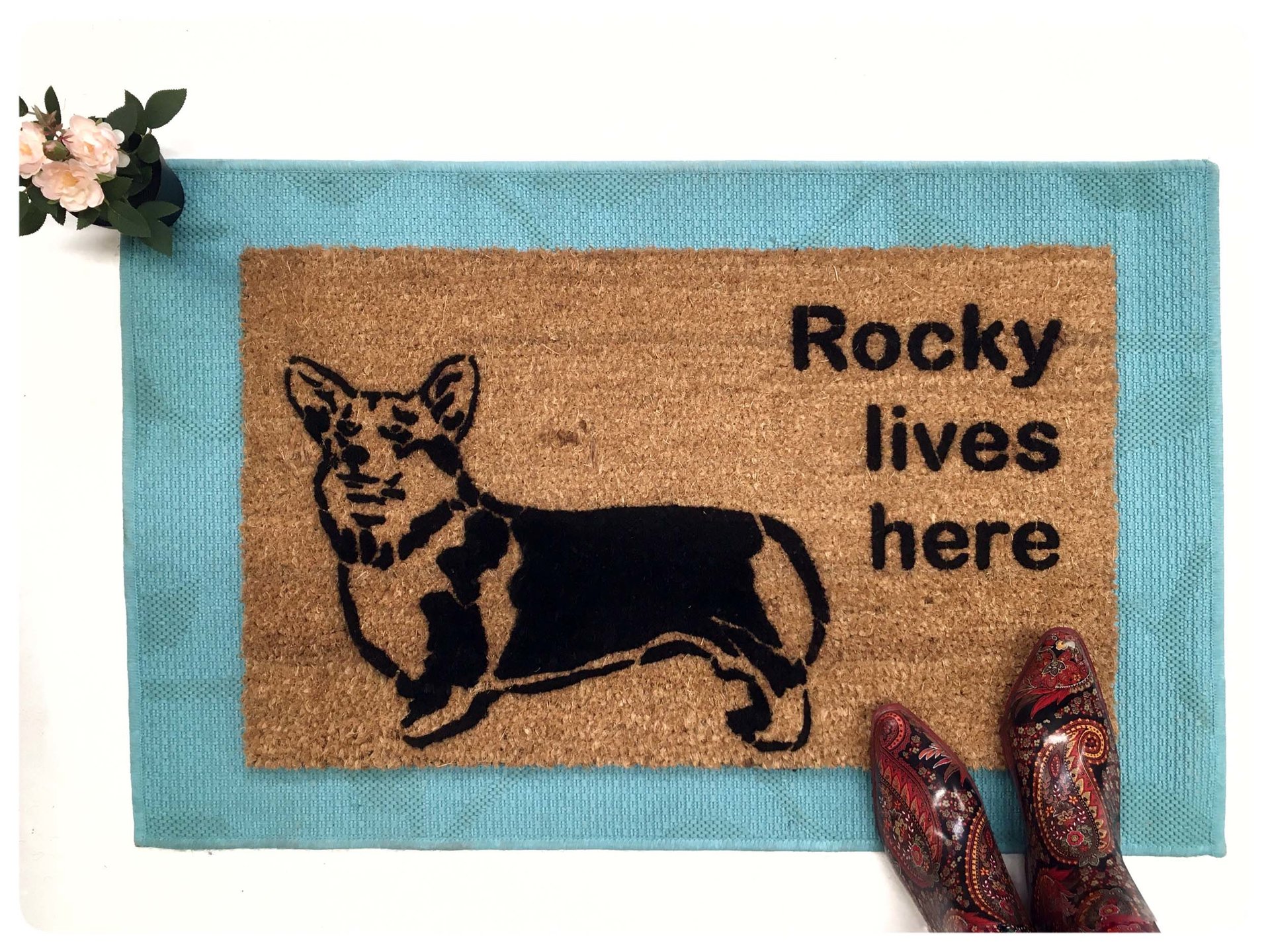 Custom Name welsh corgi doormat