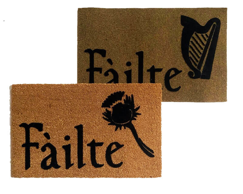 Scottish Fáilte and thistle or Irish Harp doormat St Patricks day decor