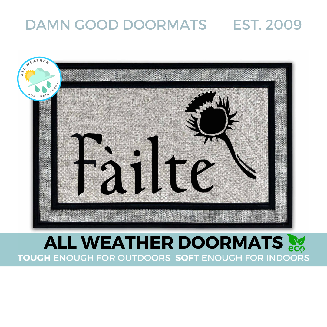 all-weather Scottish Fáilte and thistle or Irish Harp doormat St Patricks day de