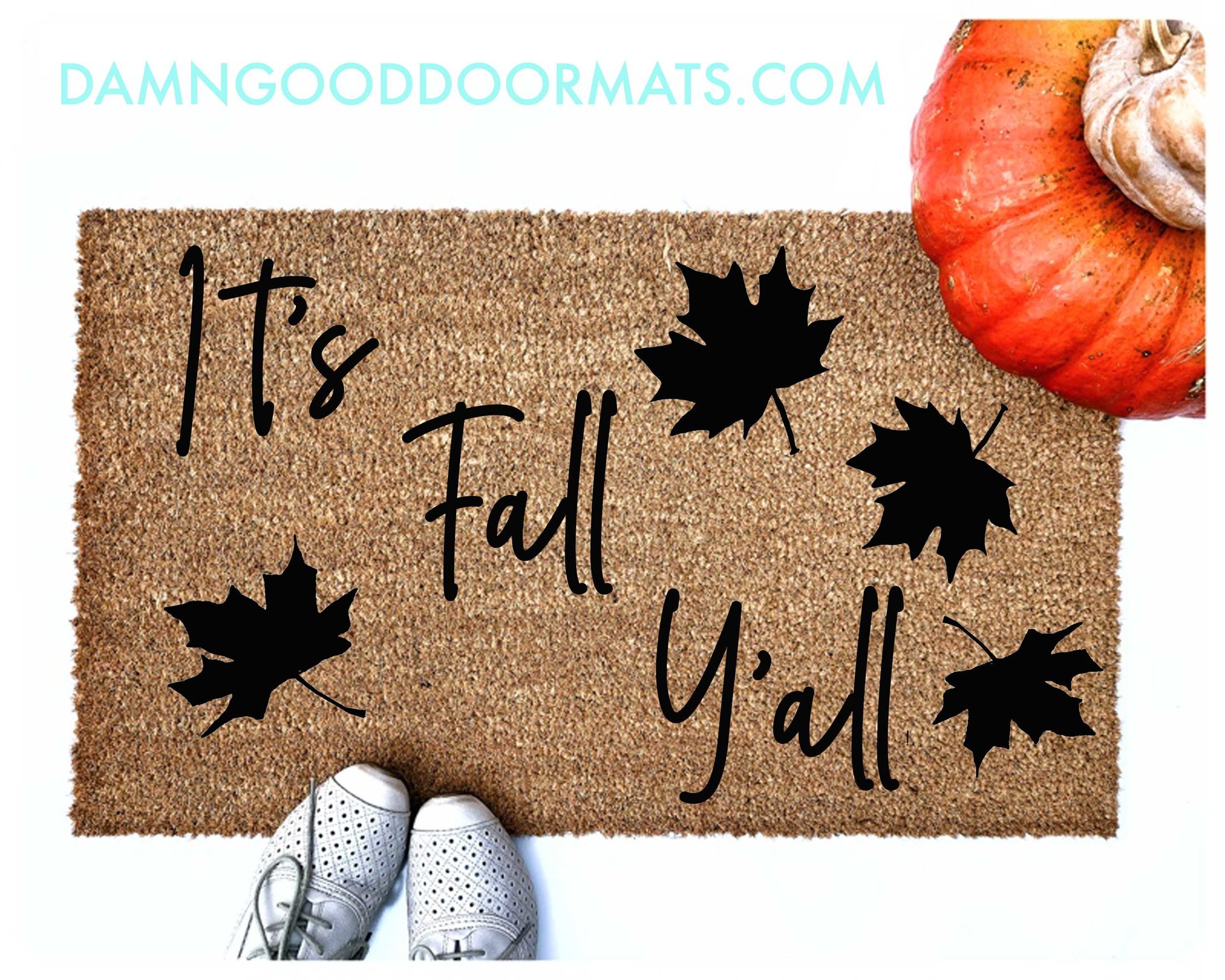 It's Fall Y'all Falling Autumn leaves coir outdoor sustainable Doormat pumpkin