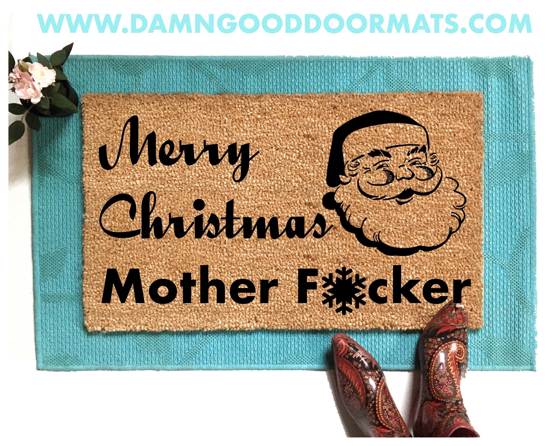 snowflake Merry Christmas Mother Fucker F Bomb rude funny coir outdoor damn good