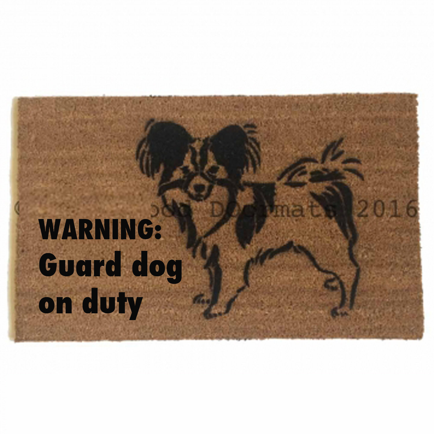 papillon warning guard dog on duty funny dog lover doormat