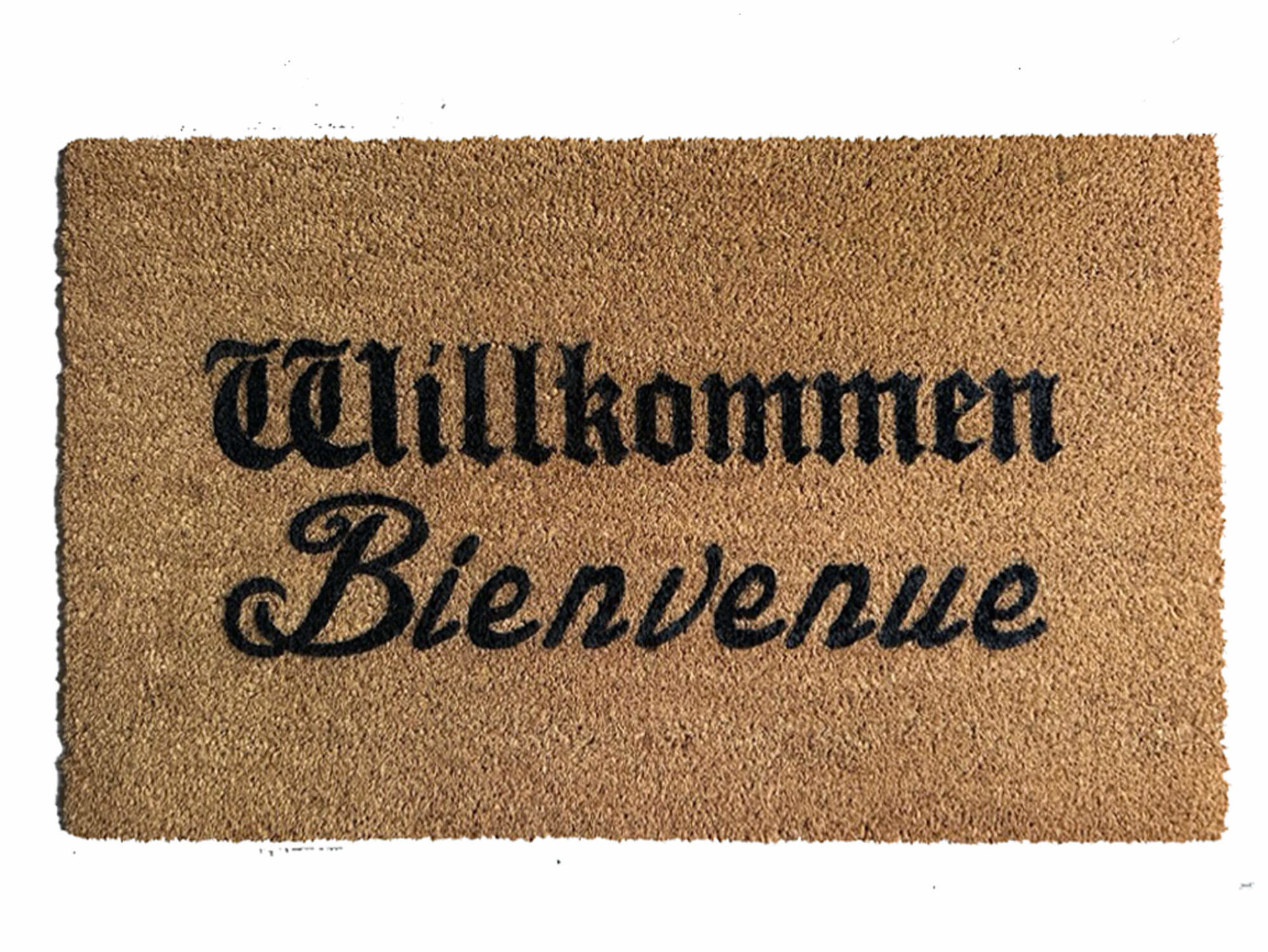 outdoor coir doormat in German and French "Willkommen Bienvenue" Welcome mat