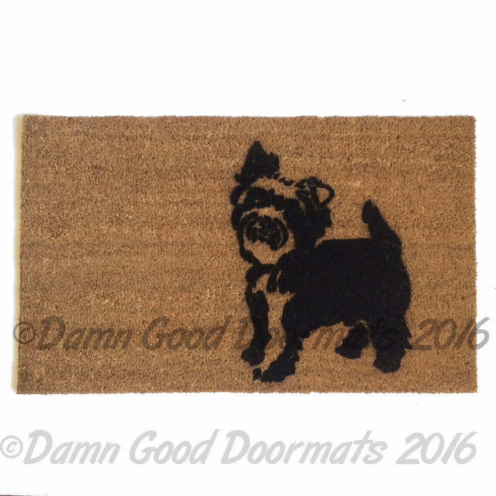 Yorkie, yorkshire terrier  guard dog funny doormat