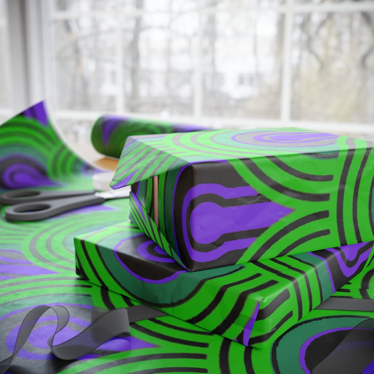 Hotel Retro Hexagon Pattern Wrapping Paper | Green Peacock Art Deco Gift Wrap