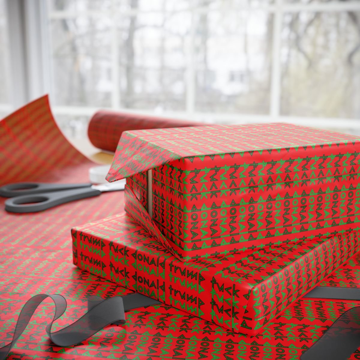 FDT Fuck Donald Trump Pattern Wrapping Paper | Red Gift Wrap