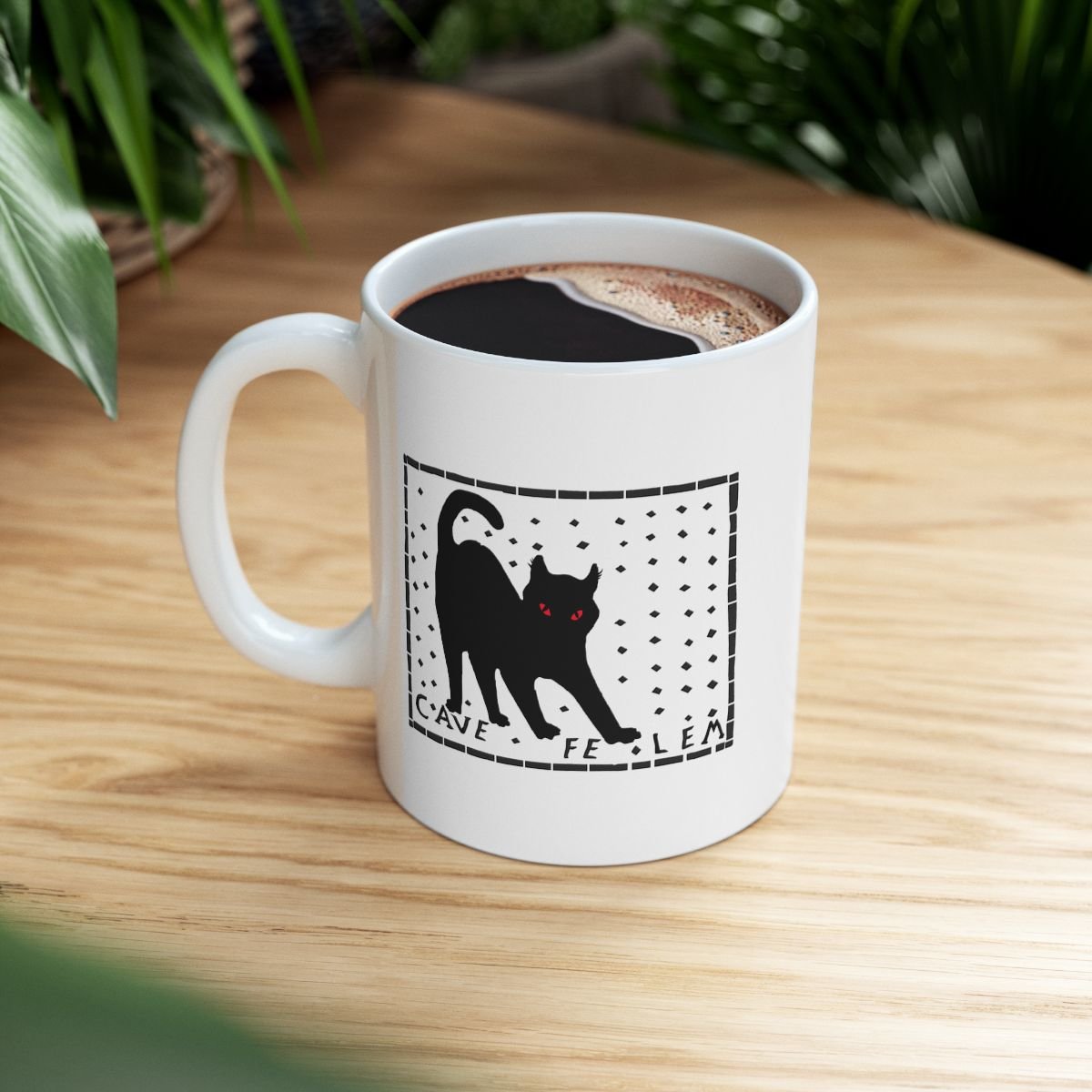 Pompeii Mosaic 'Beware of Cat' Ceramic Mug | 11oz 15oz