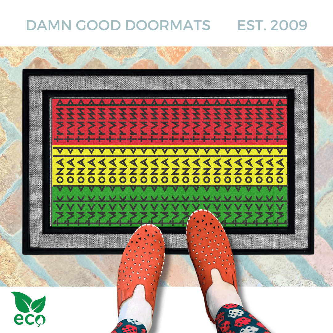 subtle fuck donald trump doormat in abstract contemporary design over the pan african flag. 