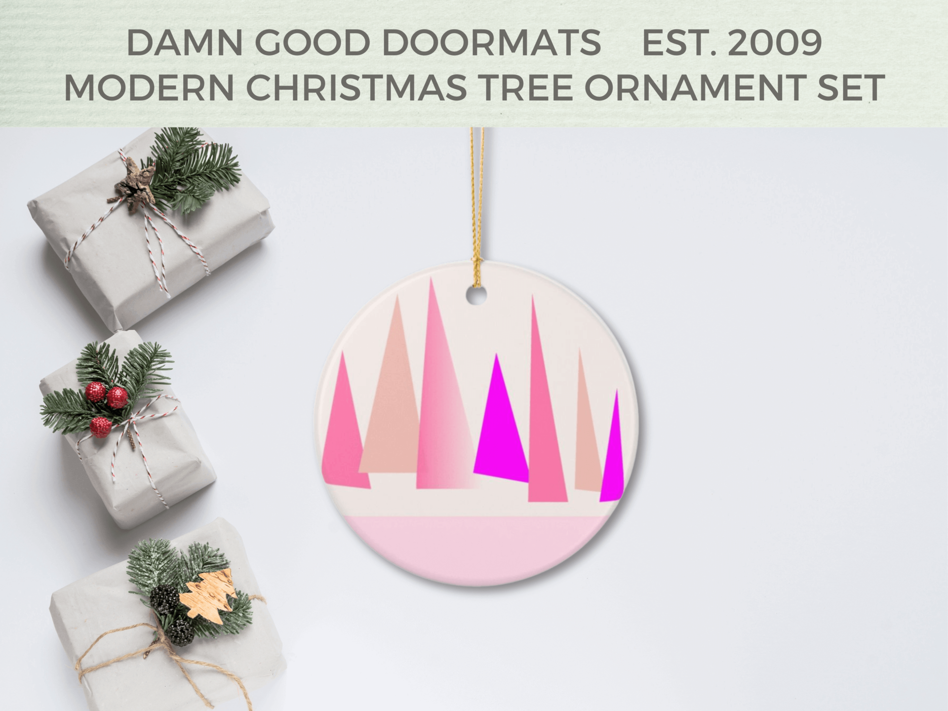 Pink Scandinavian Pine Trees Ornament | Ceramic Holiday Decoration | Damn Good Decor