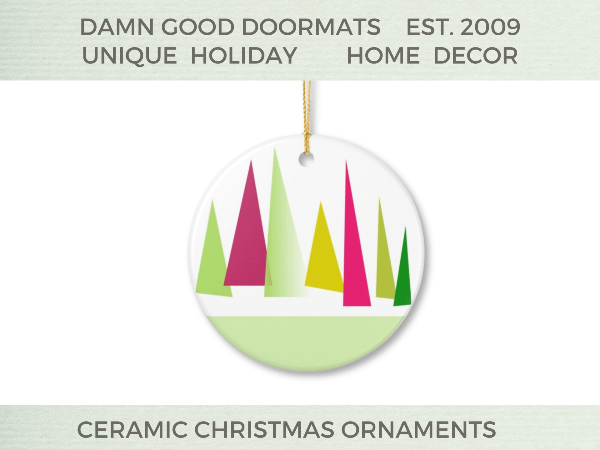 Geometric Christmas Tree Ceramic Ornament, Red Green Holiday Decoration