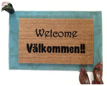 English & Swedish Scandanavian decor doormat- bilingual Välkommen doormat