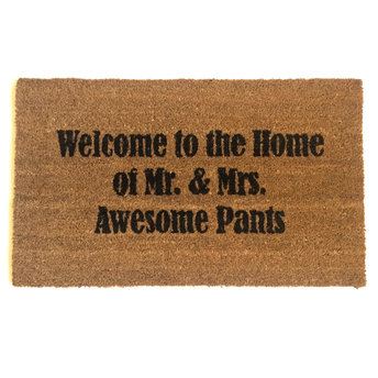 Welcome to the Home of Mr. and Mrs. Awesome Pants™ wedding gift doormat